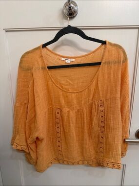 O'Neill Orange Crochet-Trim Scoop Neck Tunic